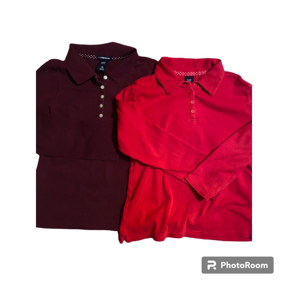GAP Kids lot‎ of 2 long sleeve school Uniform Polo shirts sz L (10) Red, Maroon